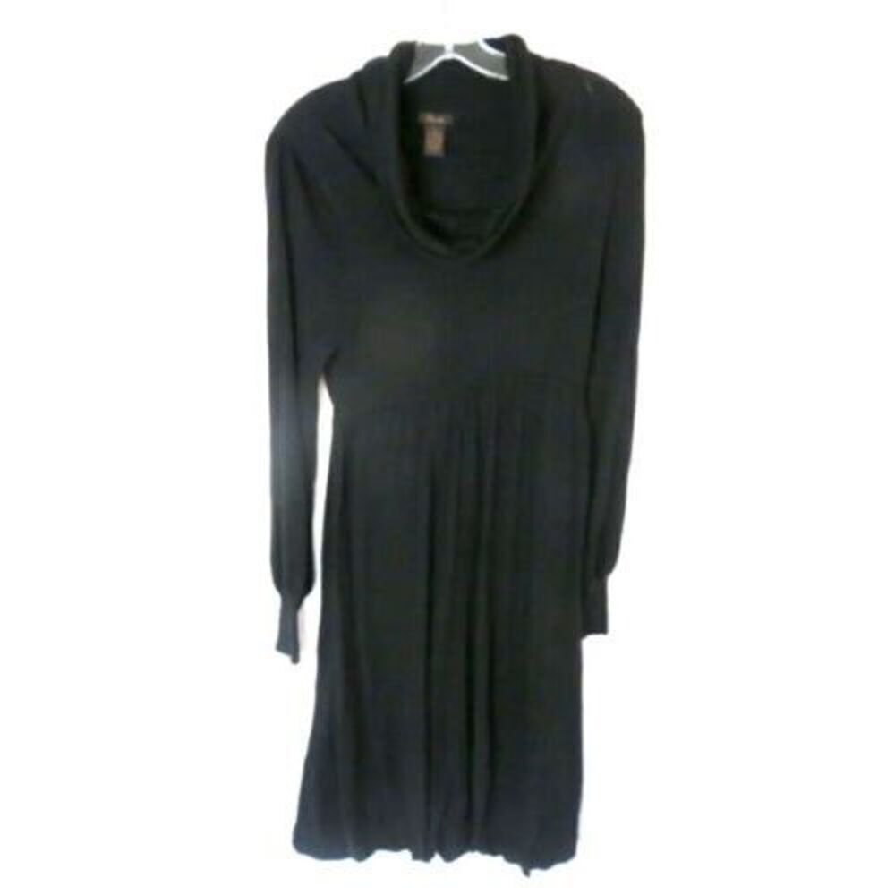 Bask Solid Black Pullover Cowl Neck Long SleeveโDress Rayon Women Size L